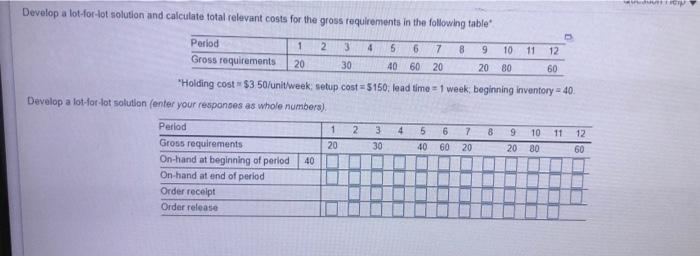 Develop a lot-for-lot solution and calculate