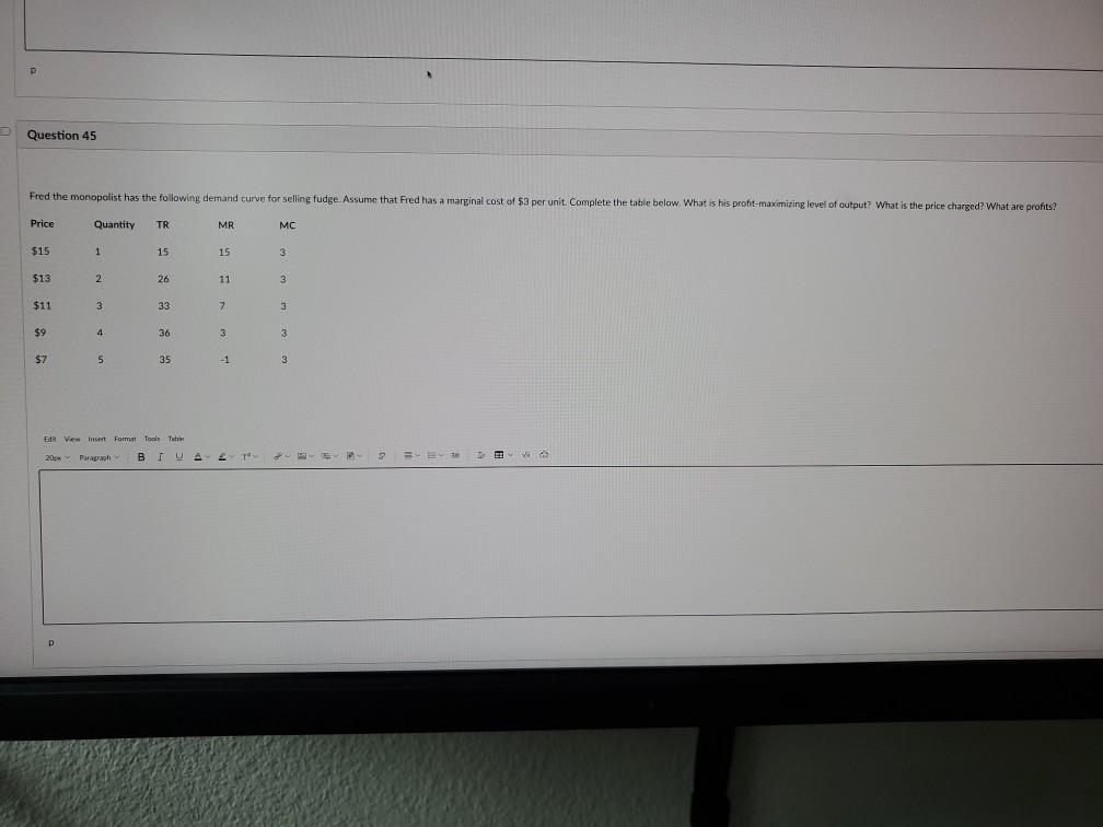 Question 45 Fred the monopolist has the following