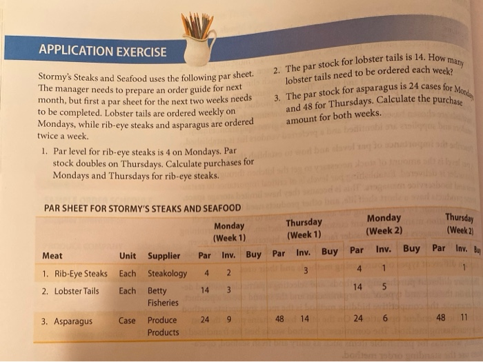 2. The par stock for lobster tails is 14. How