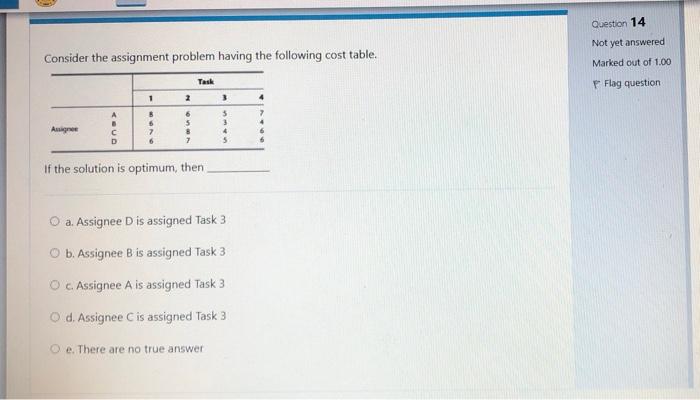 Question 14 Not yet answered Consider the