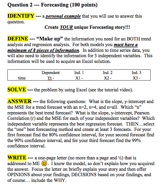 Question 2 --- Forecasting (100 points) IDENTIFY