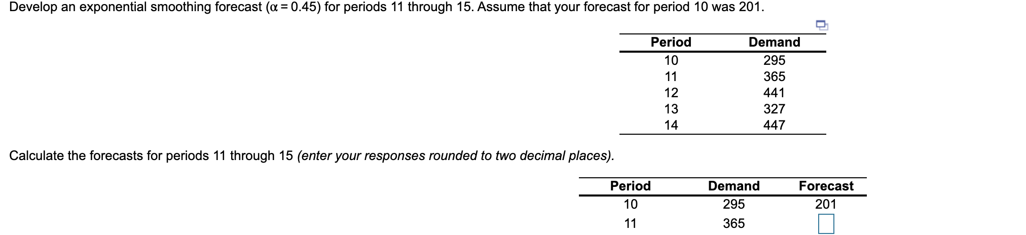 help asap Develop an exponential smoothing