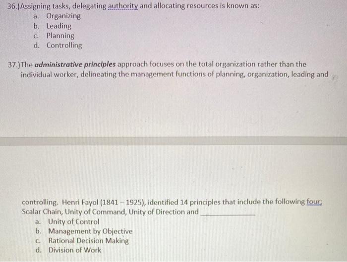 Multiple choice type of question: 36.)Assigning