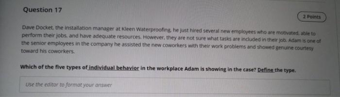 Question 17 2 Points Dave Docket. the