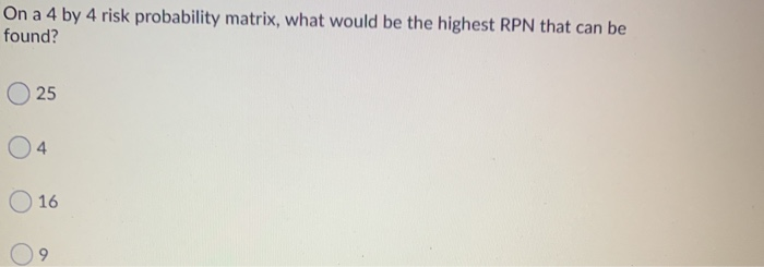 On a 4 by 4 risk probability matrix, what would