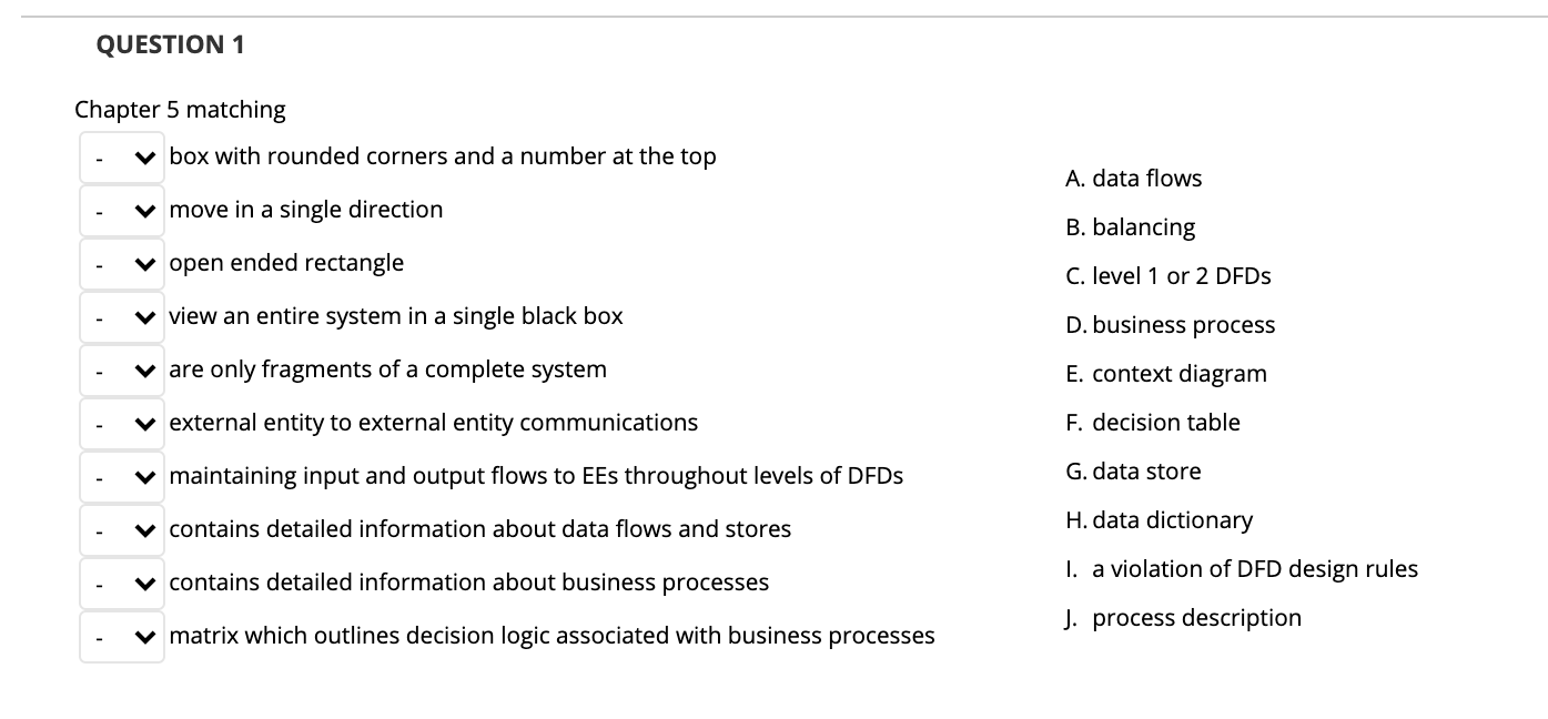 QUESTION 1 Chapter 5 matching v box with rounded
