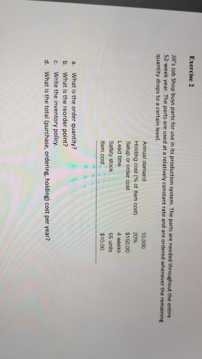 Exercise 1 Daily demand for a certain product is