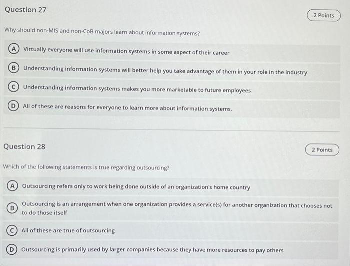 Question 21 2 Points What is true regarding