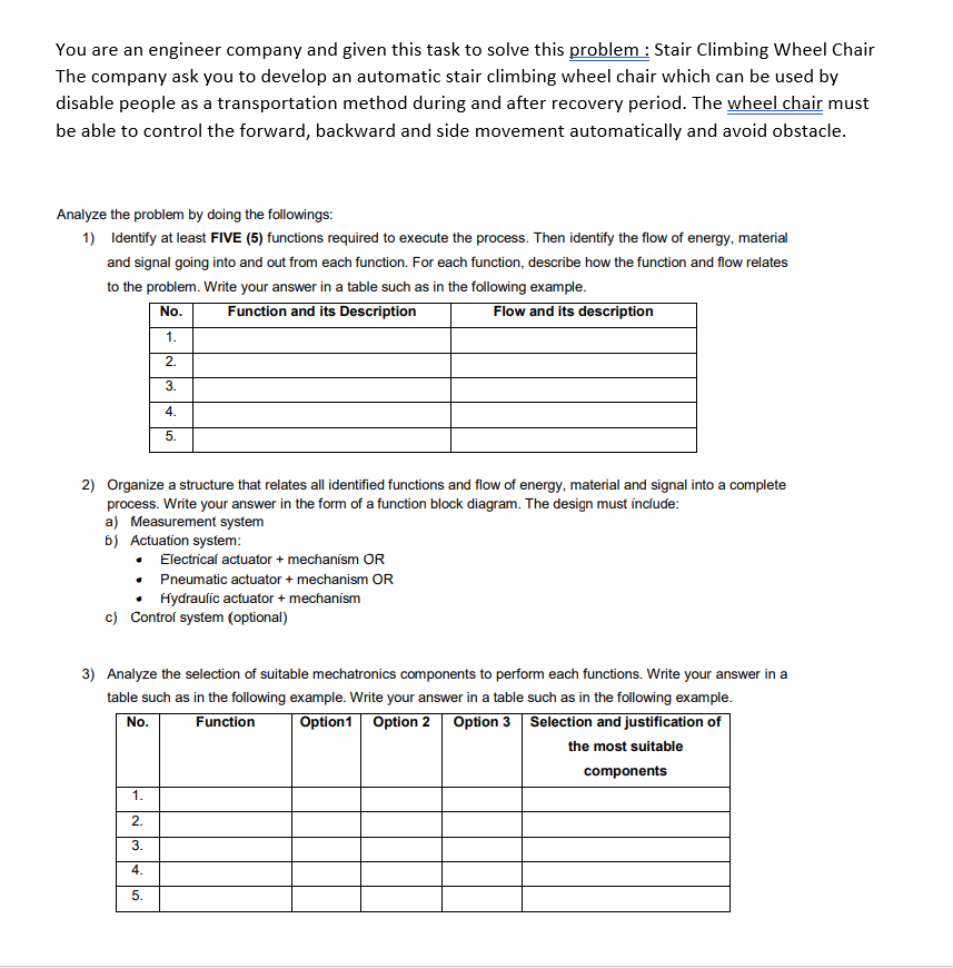 You are an engineer company and given this task