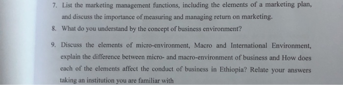 7. List the marketing management functions,