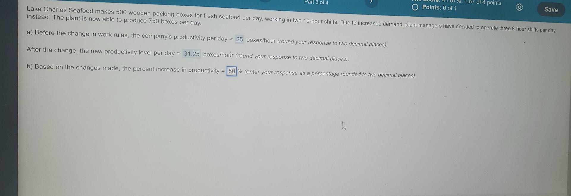1.67 of 4 points Save Part 3 of 4 Points: 0 of 1
