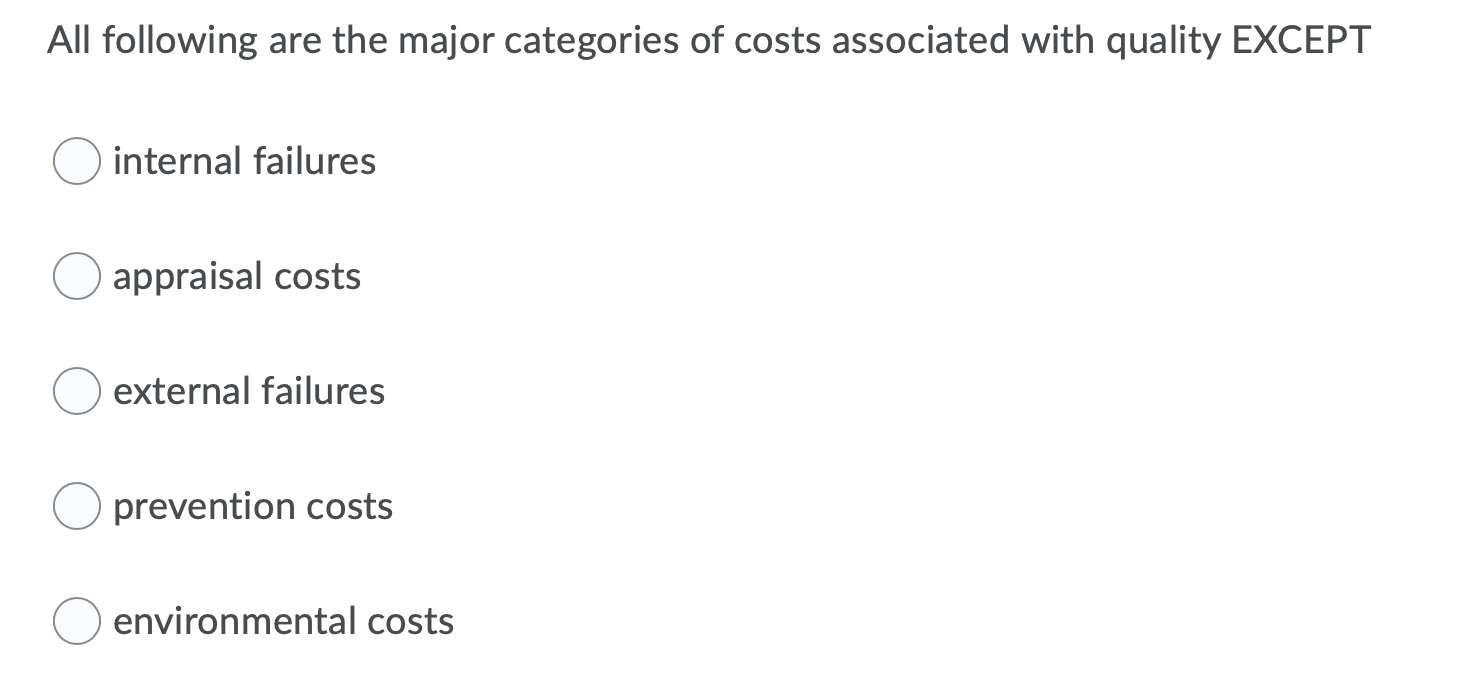 All following are the major categories of costs