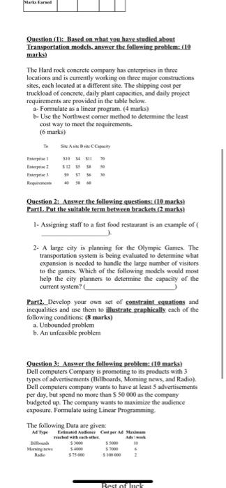 Marks Fareed Question (D. Based on what you have