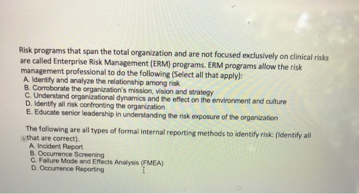 Risk programs that span the total organization