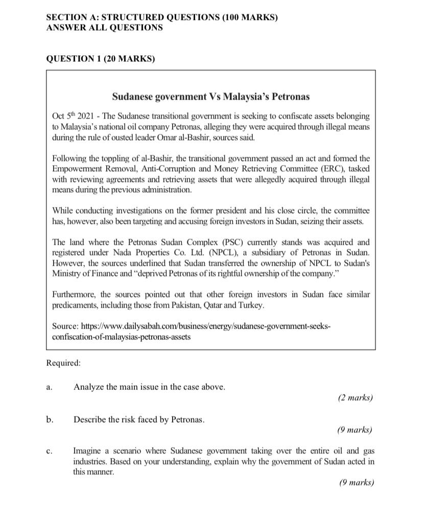 SECTION A: STRUCTURED QUESTIONS (100 MARKS)