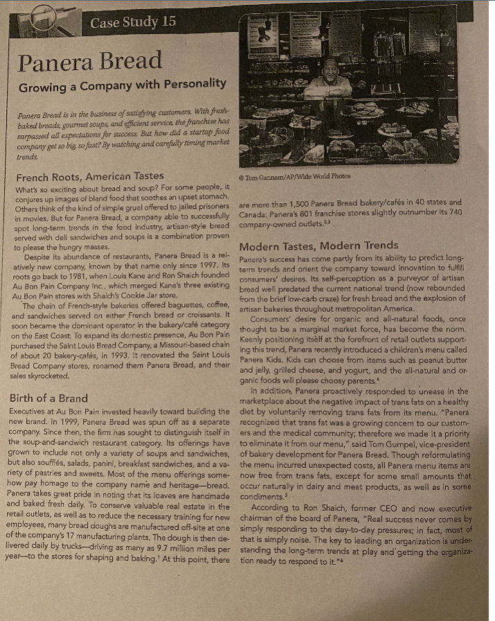 Panera Bread Case study 15 Questions 1&2 and