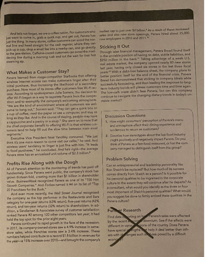 Panera Bread Case study 15 Questions 1&2 and