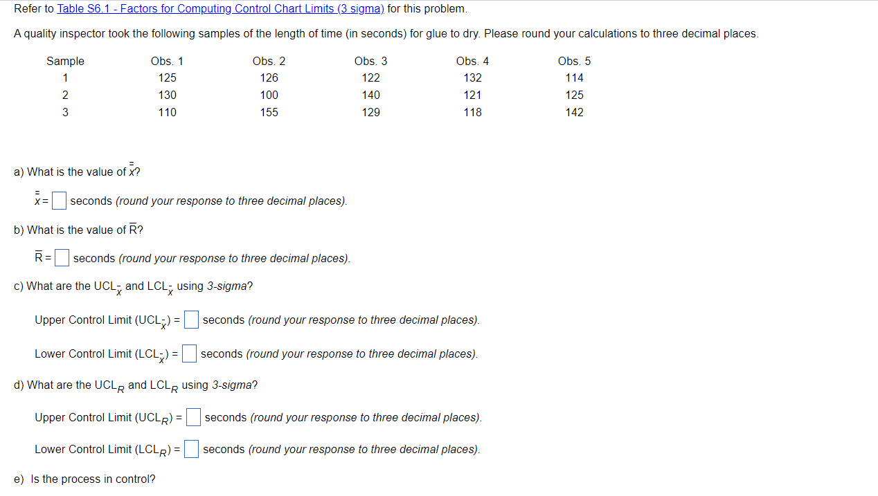 Refer to Table 56.1 - Factors for Computing