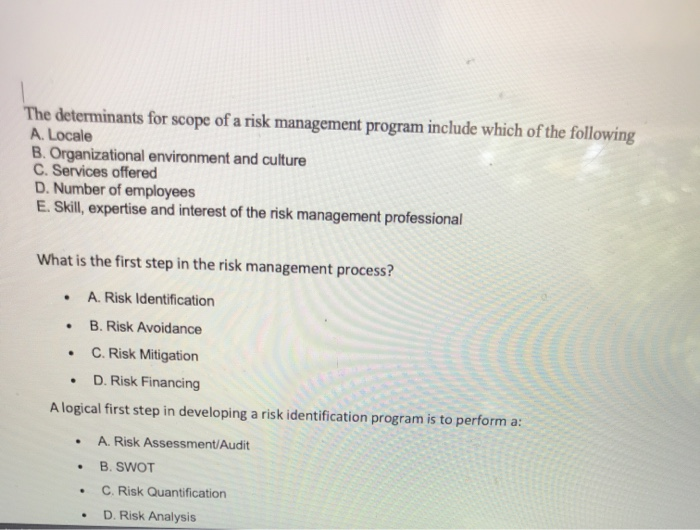 The determinants for scope of a risk management