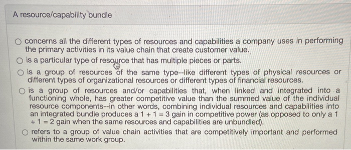 A resource/capability bundle O concerns all the