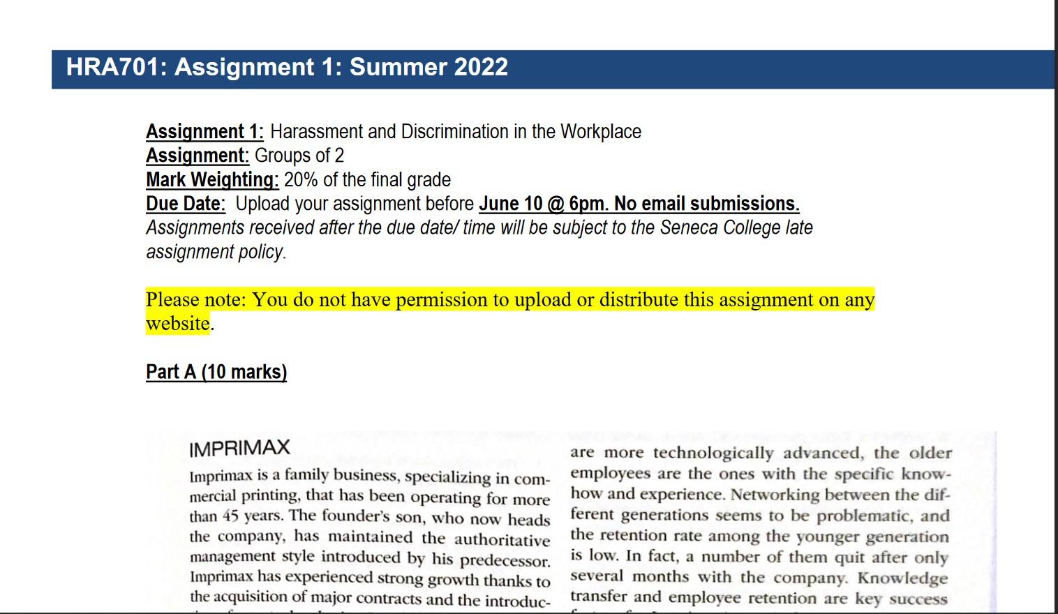 HRA701: Assignment 1: Summer 2022 Assignment 1: