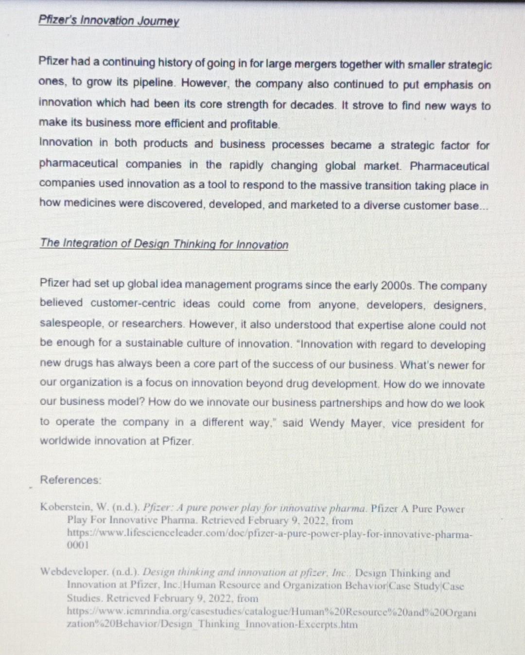 PFIZER CASE STUDY SCENARIO This case examines the