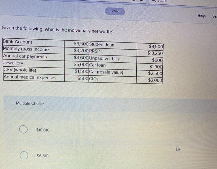 Dearch Saved Help Sa Given the following, what is