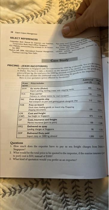 PRICING (EXIM INCOTERMS) Questions 1. How much