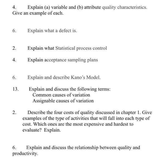 4. Explain (a) variable and (b) attribute quality