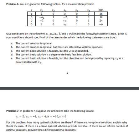 Problem 6: You are given the following tableau