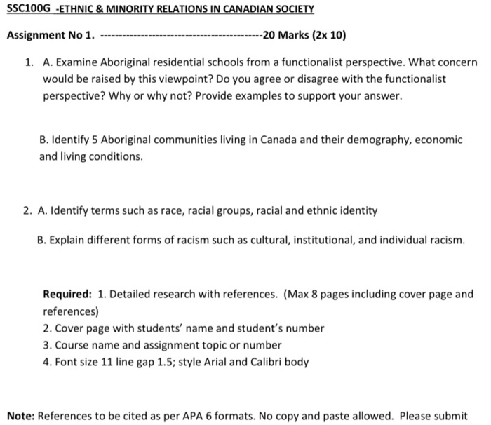 SSC100G -ETHNIC & MINORITY RELATIONS IN CANADIAN