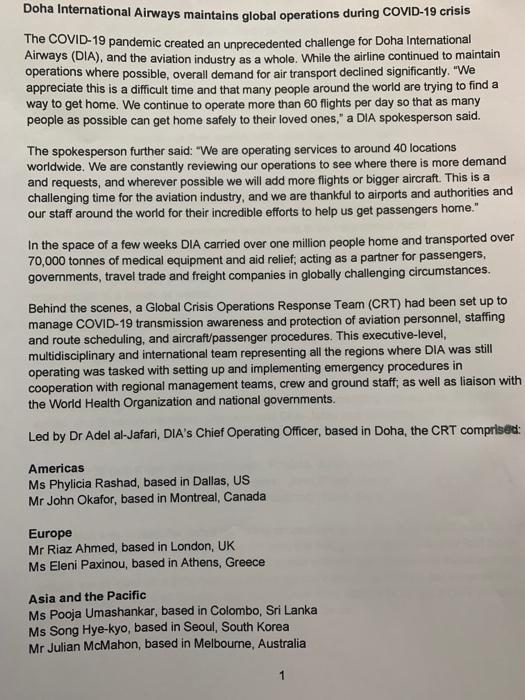 Doha International Airways maintains global