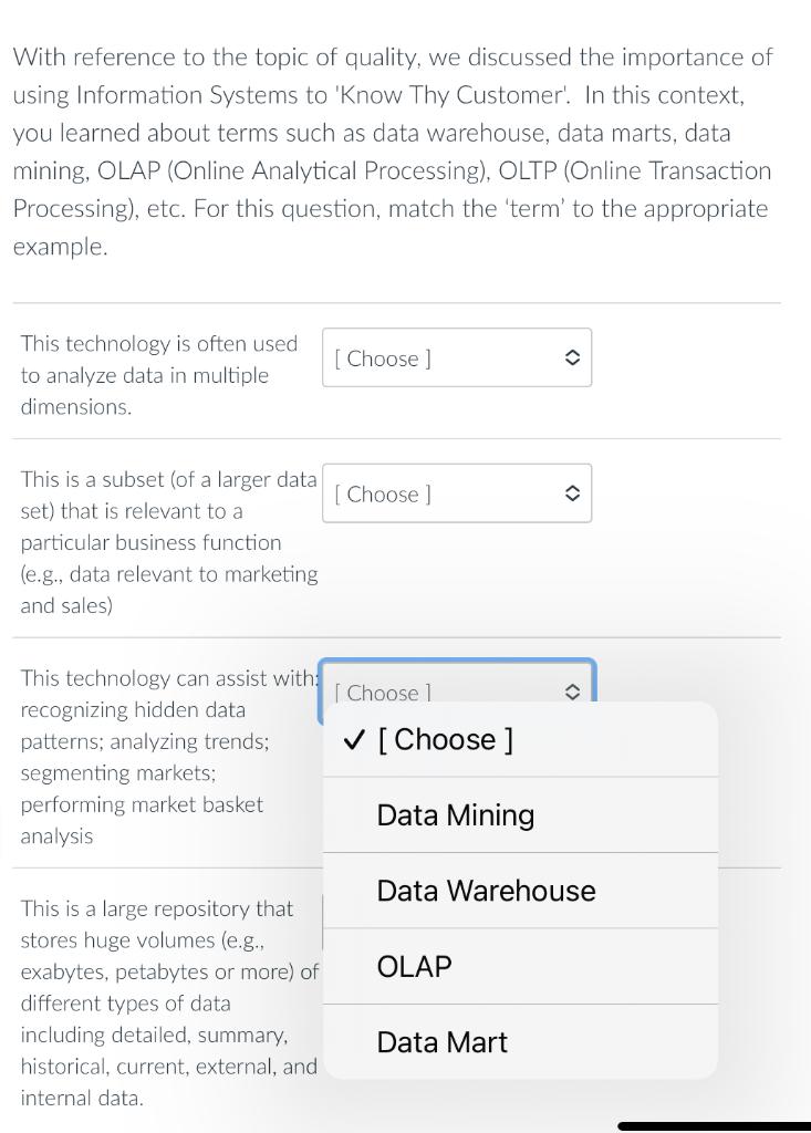 With reference to the topic of quality, we