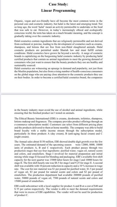 Case Study: Linear Programming Organic, vegan and