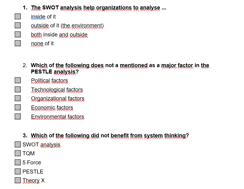 1. The SWOT analysis help organizations to