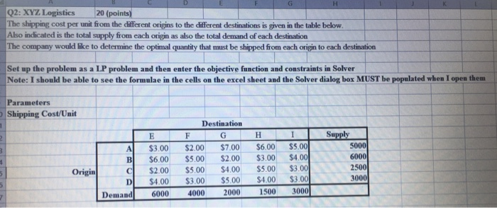 answer on excel please H Q2: XYZ Logistics 20