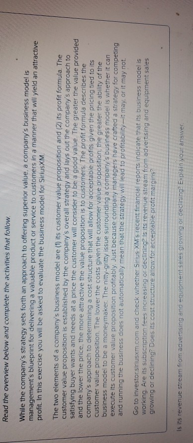 Read the overview below and complete the