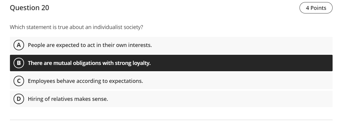 Question 20 4 Points Which statement is true