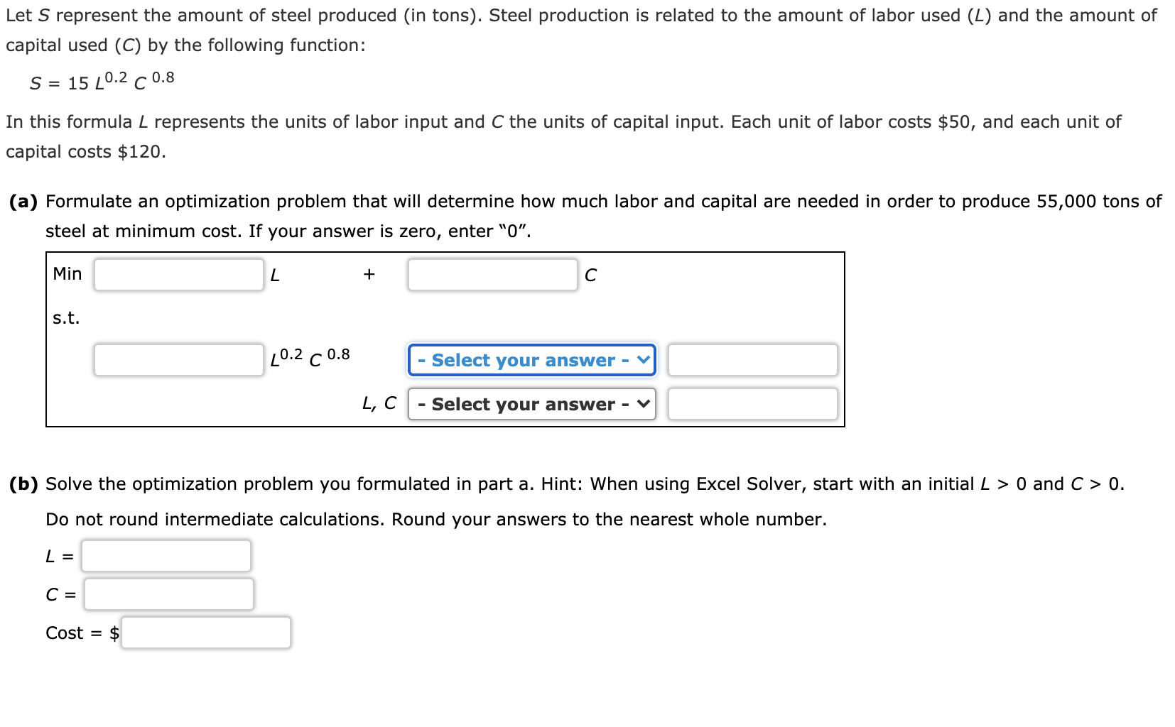 Let S represent the amount of steel produced (in