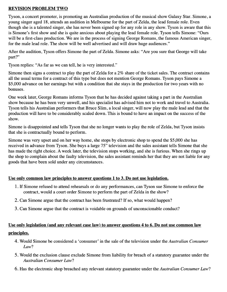 REVISION PROBLEM TWO Tyson, a concert promoter,