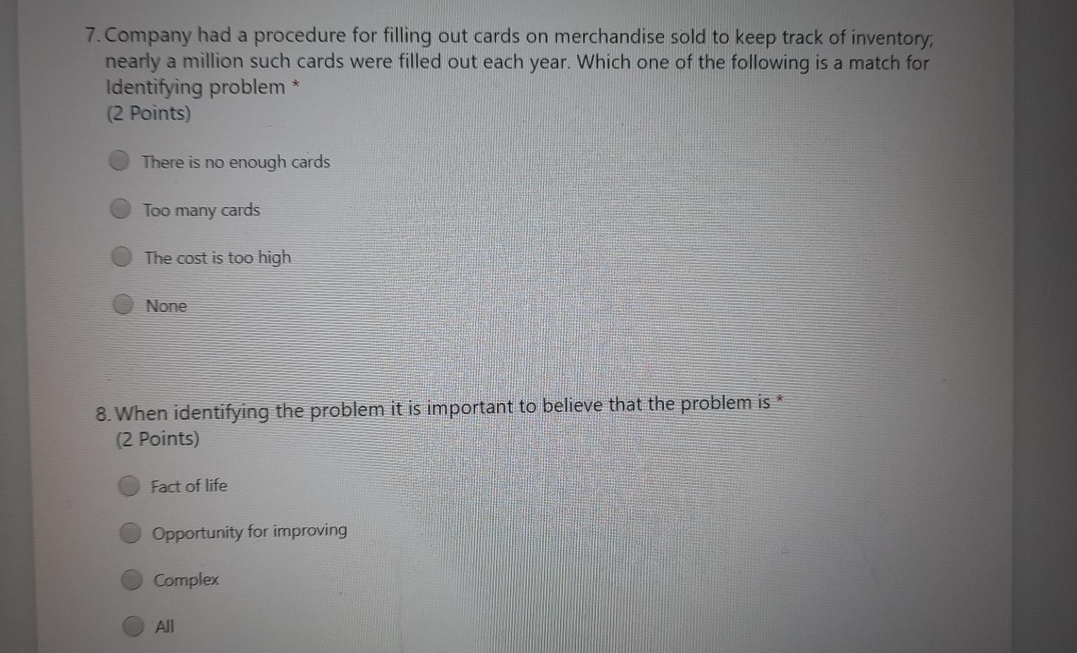 7. Company had a procedure for filling out cards