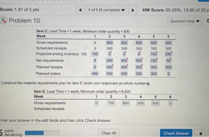 i need help finding the gross requirements,