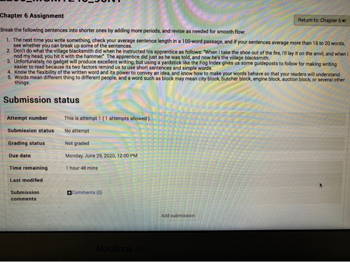 any help with this?? Chapter 6 Assignment Return