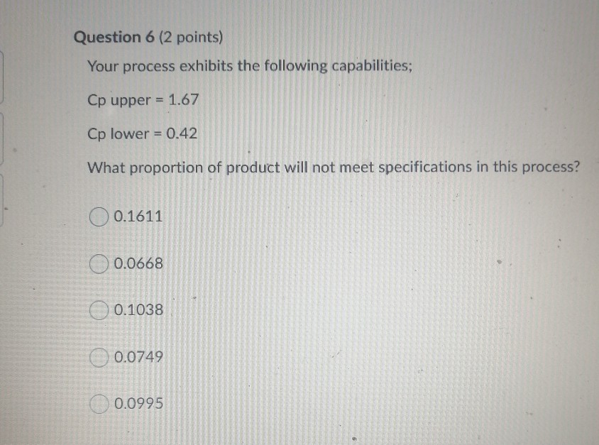 Question 6 (2 points) Your process exhibits the