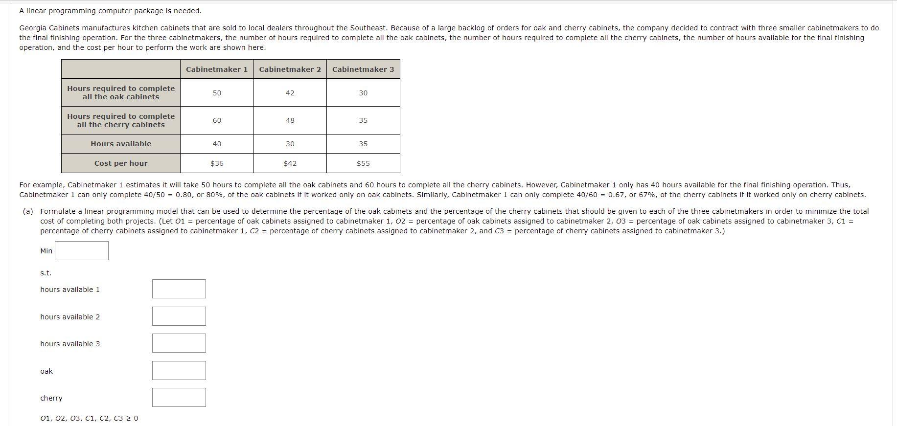 A linear programming computer package is needed.