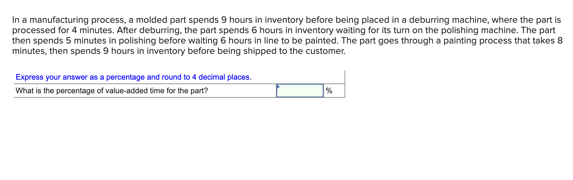 In a manufacturing process, a molded part spends