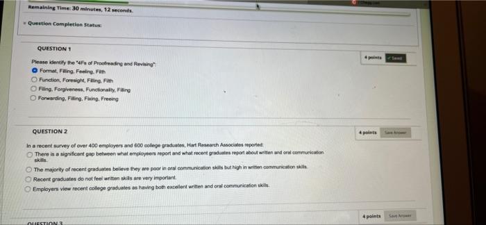 Remaining Time: 30 minutes, 12 seconds. Question