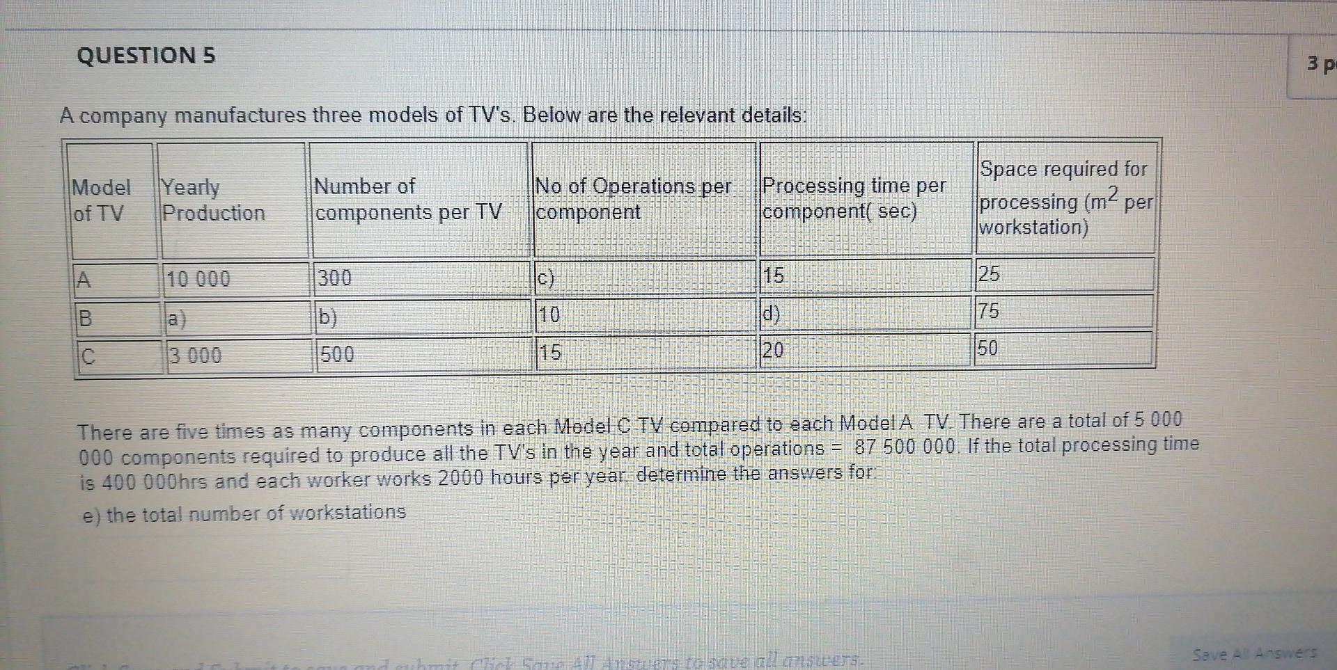 QUESTION 1 2 points Save A company manufactures
