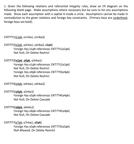 1. Given the following relations and referential