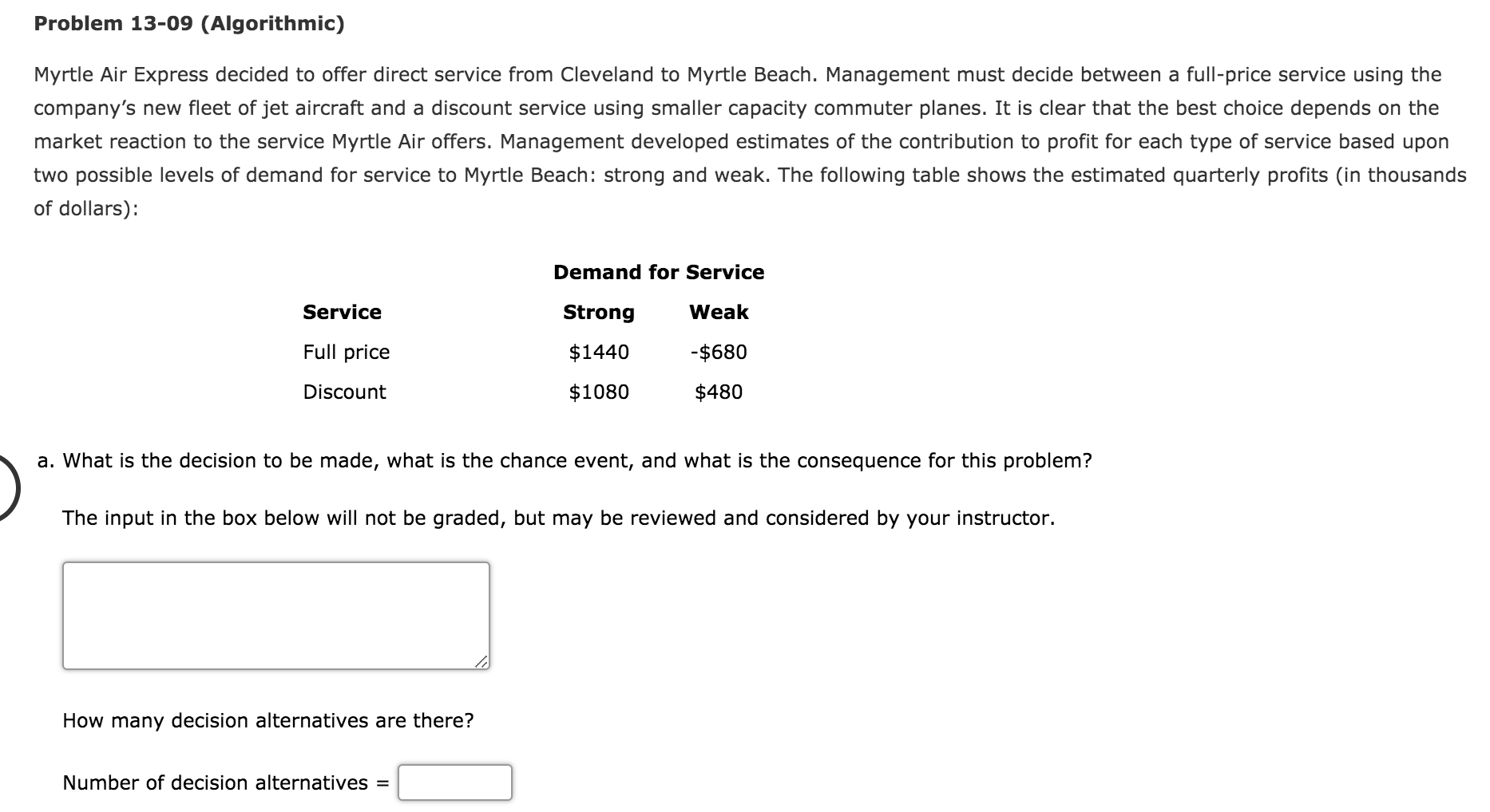 Problem 13-09 (Algorithmic) Myrtle Air Express